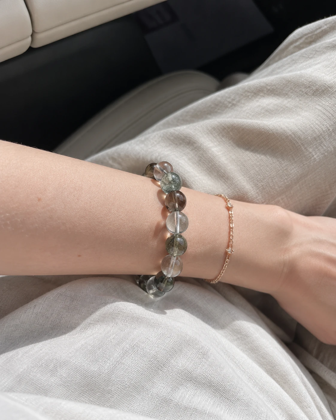 Moss and glass bracelet